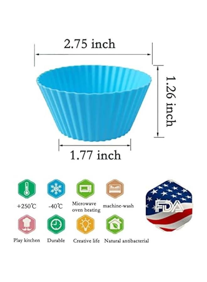 Reusable Silicone Cupcake Baking Cups 24 Pack, 2.75 inch Cups,  Non-stick Muffin Liners for Party  ,6 Rainbow Colors (Pack of 24,Multicolor) - Image 2